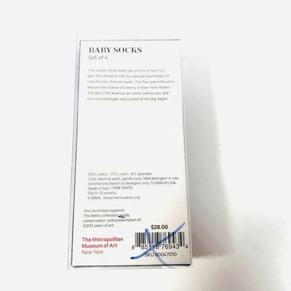 Metropolitan Museum of Art Baby Socks (2 PACK LOT/4 Total) Infant Size 0-12 Mths